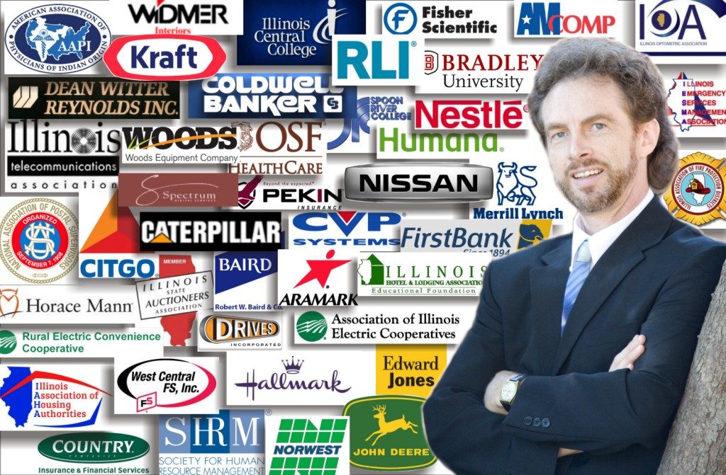Mitch Williams with corporate client logos